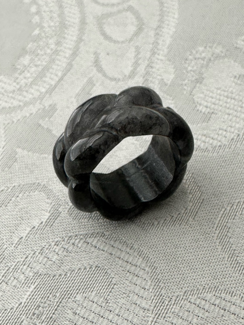 Natural Grade A Burmese Black Jade Jadeite Ring Pendant 2-in-1 Twisted Band